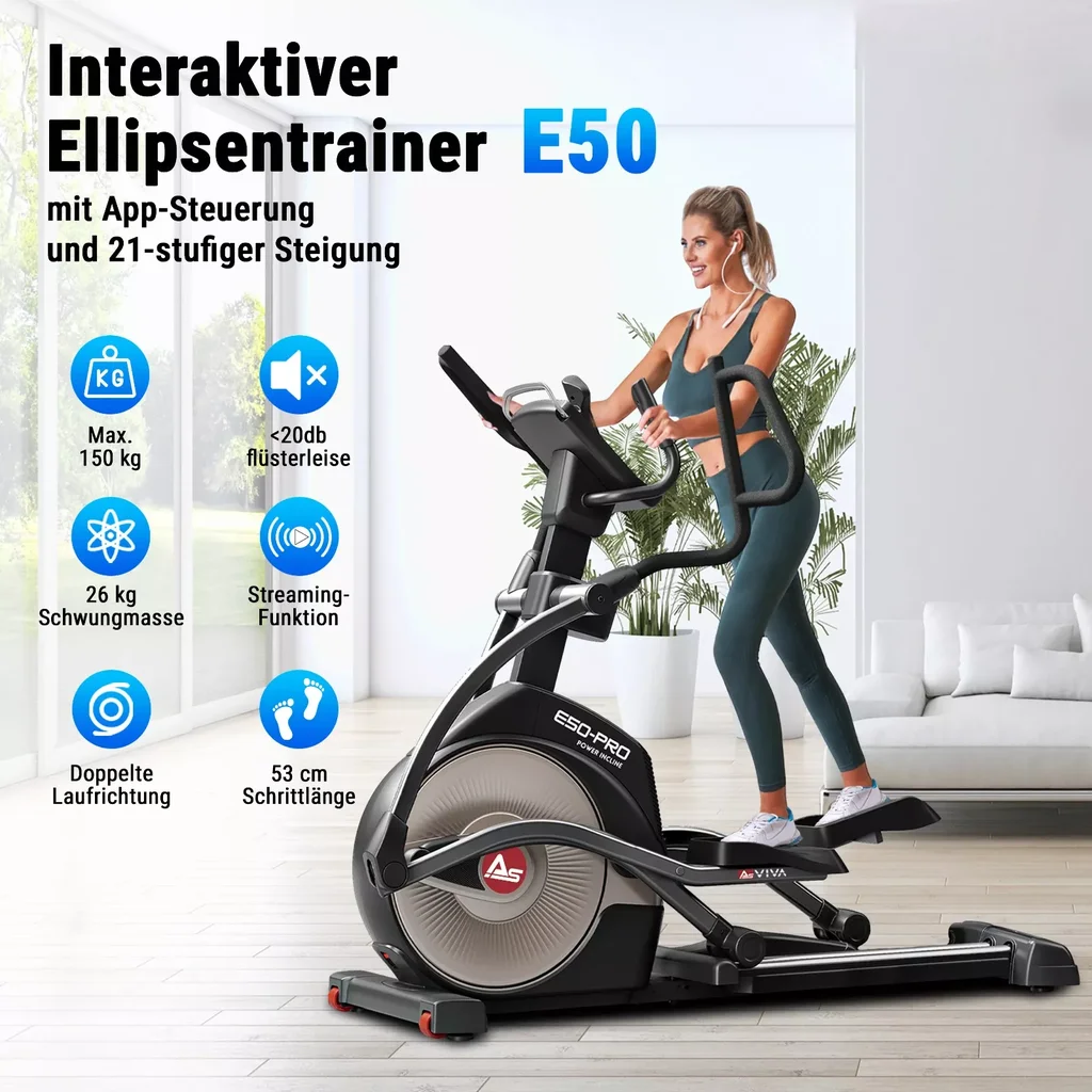 Studio-Features des AsVIVA Crosstrainers E50 Pro im Überblick für ein professionelles Trainingserlebnis